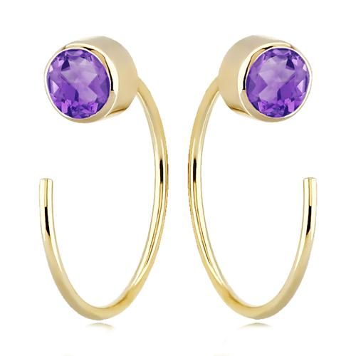 14ky 4mm Gen Amethyst Hoop Earrings - 14346-02