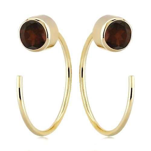 14ky 4mm Gen Garnet Hoop Earrings - 14346-01
