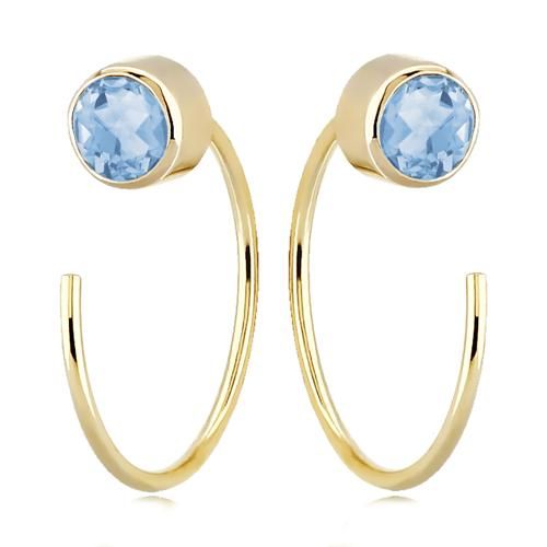 14ky 4mm Sky Blue Topaz Hoop Earrings - 14346-03