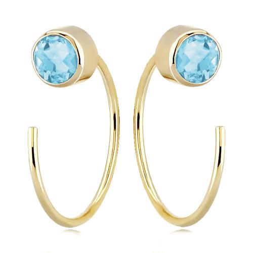 14ky 4mm SwiSterling Silver Blue Topz Hoop Earrings - 14346-12