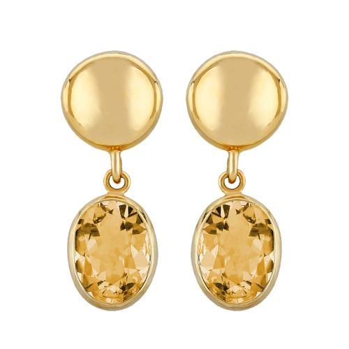 14ky Dap Disc- 8x6 Oval Citrine Drop Earrings - 4205CI