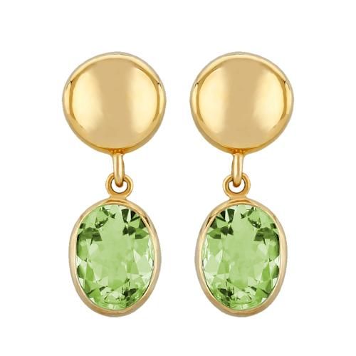 14ky Dap Disc- 8x6 Oval Peridot Drop Earrings - 4205PE