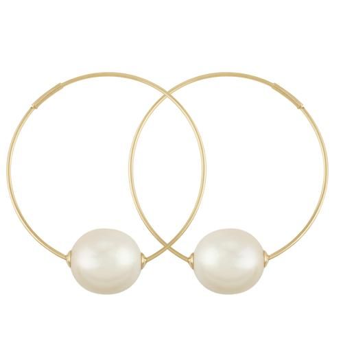 14ky EndleSterling Silver Hoop W-baroque Pearl Earrings - 14050FP