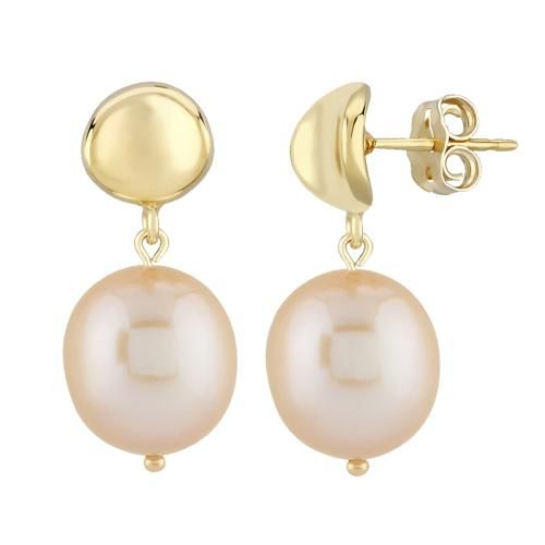 14ky Round- Pink Pearl Drop Earrings - 4202PFP