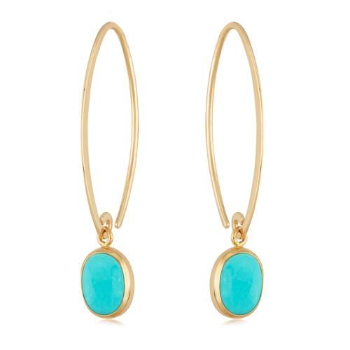 14ky Simple Sweep 8x6 Sb Turq. Earrings - 13462TURQ-B