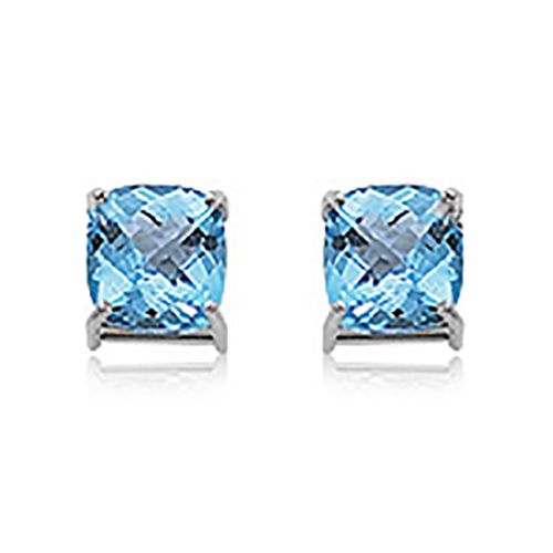 11mm Checkerboard Cushion Blue Topaz Earrings - 90283bt-ss