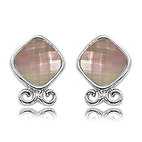 2-10x10 Brnz Moth Of Pearl Chkrbd Double Earrings