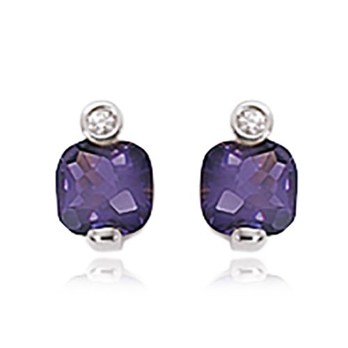 7mm Chkrbd Cushion & 2-.03 Diamond Amethyst Earrings