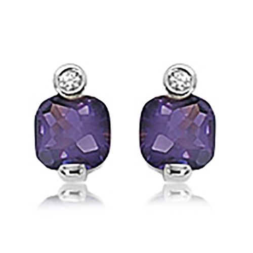 7mm Checkerboard Cushion & 2-.03 Diamond Amy Earrings - 90270am-ss