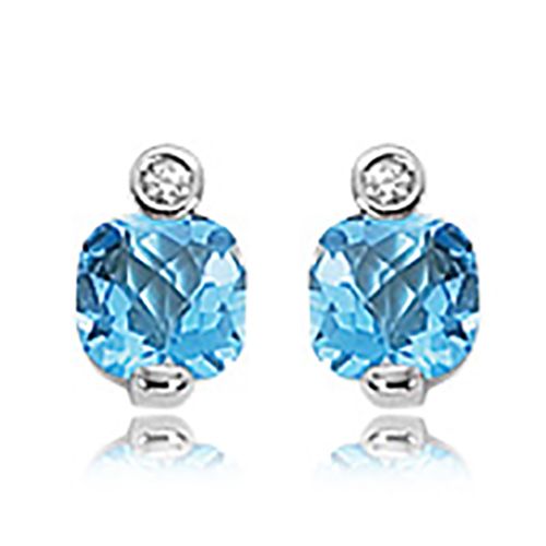 7mm Chkrbd Cushion & 2-.03 Diamond Swirl Blue Topaz Earrings