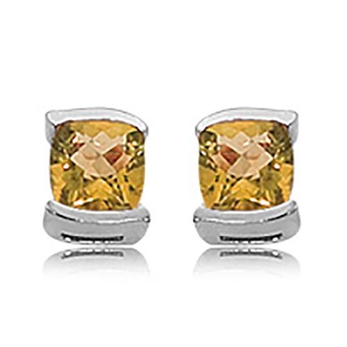 7mm Cushion Checkerboard Citrine Earrings - 90095ci-ss