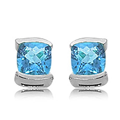 7mm Cushion Checkerboard Swirl Blue Topaz Earrings - 90095bt-ss