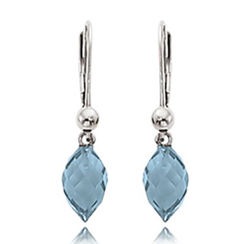 Almond Briolette-swirl Blue Topaz Earrings-90191btwg-14k White Gold