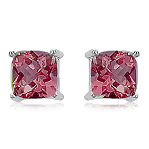 Cushion Checkerboard 7mm Rhodolite Earrings - 90148rh-ss