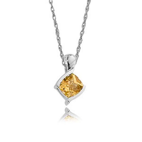 10mm Cushion Checkerboard Citrine Pendant - 80075ci-ss