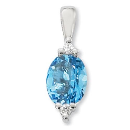 10x8 Oval Blue Topaz-swi2x .04ct Diamonds Pendant - 80365bt-ss