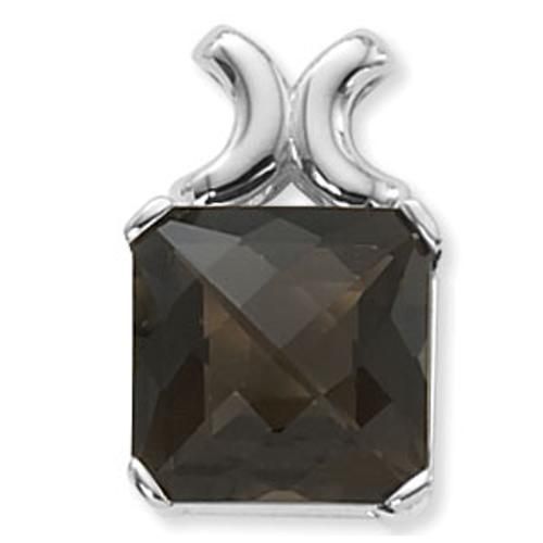 14mm Checkerboard Cushion Smokey Quartz Pendant - 80359sq-ss