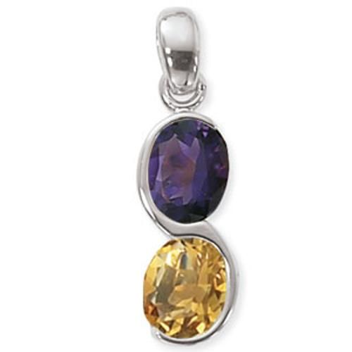 2-10x8 Oval Amethyst Citrine Pendant - 80364amci-ss - Sterling Silver