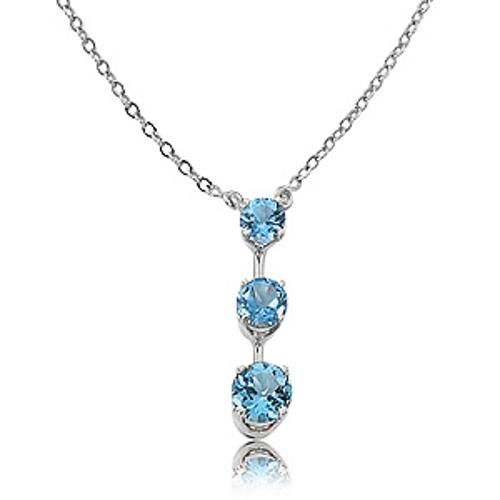 3 Stone Drop Blue Topaz Pendant - 80298bt-ss - Sterling Silver