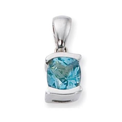 7mm Cushion Checkerboard Swirl Blue Topaz Pendant - 80101bt-ss