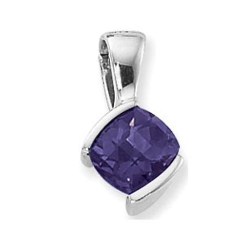 8mm Cushion Checkerboard Amethyst Pendant - 80273am-ss