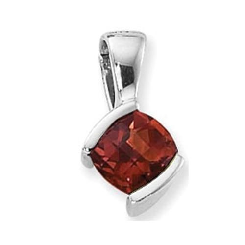 8mm Cushion Checkerboard Garnet Pendant - 80273ga-ss - Sterling Silver