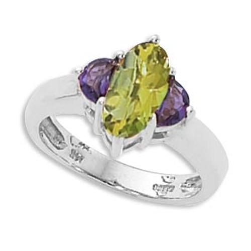 1-10x5 Oval & 2-5x3 Half Moons Pe/amethyst Ring - 70791peam-ss