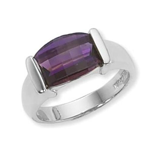 10.5x8x5 Step Top Barrel Amethyst Ring - 70170am-ss - Sterling Silver