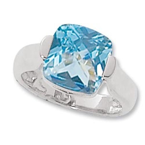 10mm Cushion Blue Topaz Ring - 70885bt-ss - Sterling Silver