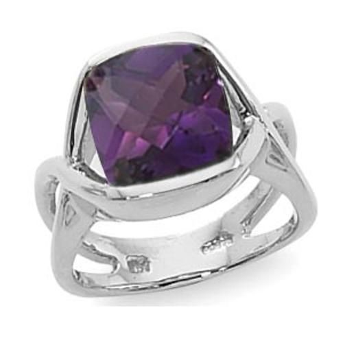 10mm Cushion Checkerboard Amethyst Ring - 70887am-ss - Sterling Silver