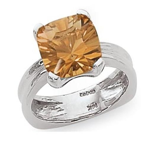 10mm Cushion Concave Citrine Ring - 70818ci-ss - Sterling Silver