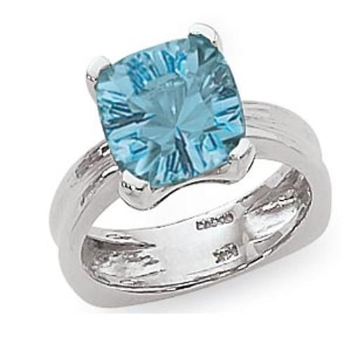 10mm Cushion Concave Swirl Blue Topaz Ring - 70818bt-ss