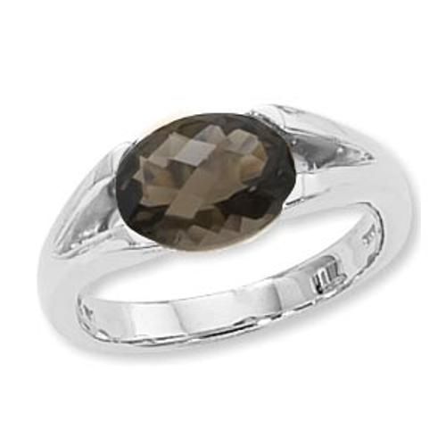 10x8 Oval Smokey Quartz Ring - 70850sq-ss - Sterling Silver