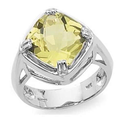11mm Cushion Oro Verde Quartz Ring - 70890ov-ss - Sterling Silver