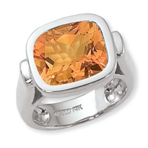 12x10 Checkerboard Cushion Citrine Ring - 70703ci-ss - Sterling Silver