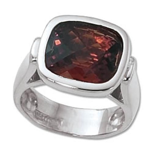 12x10 Checkerboard Cushion Garnet Ring - 70703ga-ss - Sterling Silver