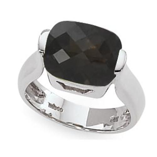 12x10 Cushion Checkerboard Smokey Quartz Ring - 70786sq-ss