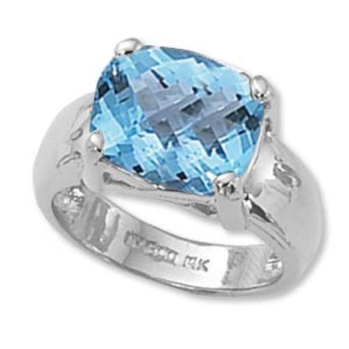 12x10 Cushion Checkerboard Swirl Blue Topaz Ring - 70789bt-ss