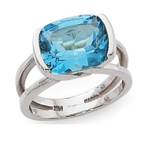 12x10 Faceted Cushion Swirl Blue Topaz Ring - 70815bt-ss