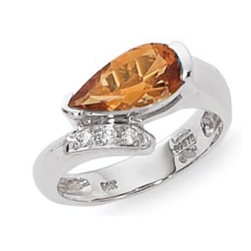 12x6 2-2 & 1-.015 Diamond Citrine Ring - 70813ci-ss - Sterling Silver