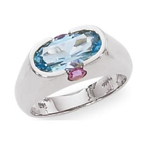 12x6 Oval & 2-3.5mm Blue Topaz Sapphire Ring - 70788btsp-ss