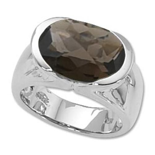14x10 Oval Smokey Quartz Ring - 70541sq-ss - Sterling Silver
