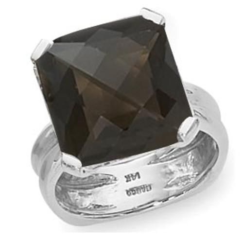 14x14 Checkerboard Square Smokey Quartz Ring - 70799sq-ss