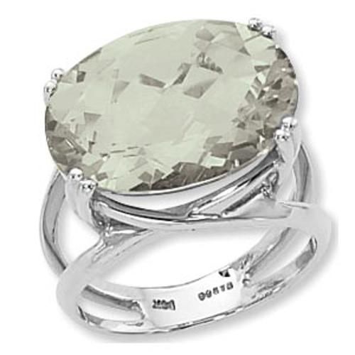 18x13 Oval Checkerboard Praseolite Ring - 70798pr-ss - Sterling Silver