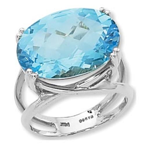 18x13 Oval Checkerboard Sky Blue Topaz Ring - 70798by-ss