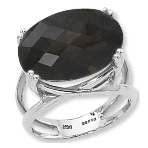 18x13 Oval Checkerboard Smokey Quartz Ring - 70798sq-ss