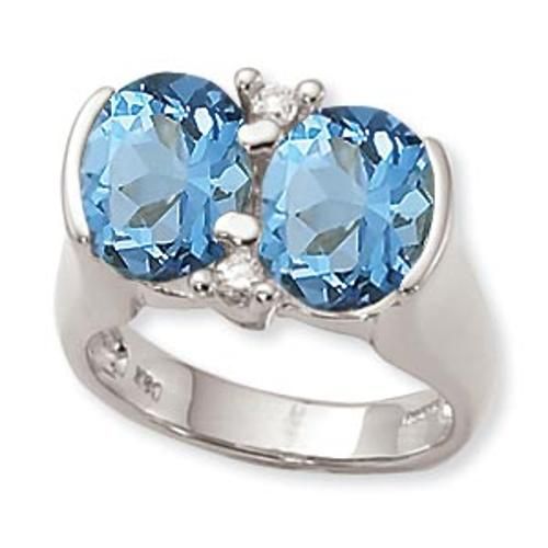 2-10x8 Oval Blue Topaz 2-.04ct Diamond Ring - 70883bt-ss