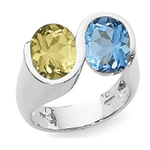 2-10x8 Ovals Blue Topaz Oro Verde Ring - 70881ovbt-ss