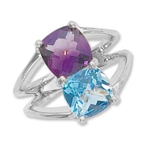 2-8mm Cushsion Amethyst Blue Topaz Ring - 70882ambt-ss