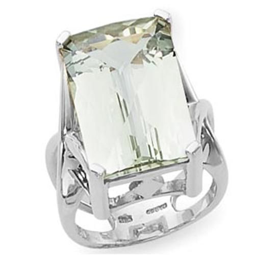 20x13 Bag Checkerboard Praseolite Ring - 70797pr-ss - Sterling Silver